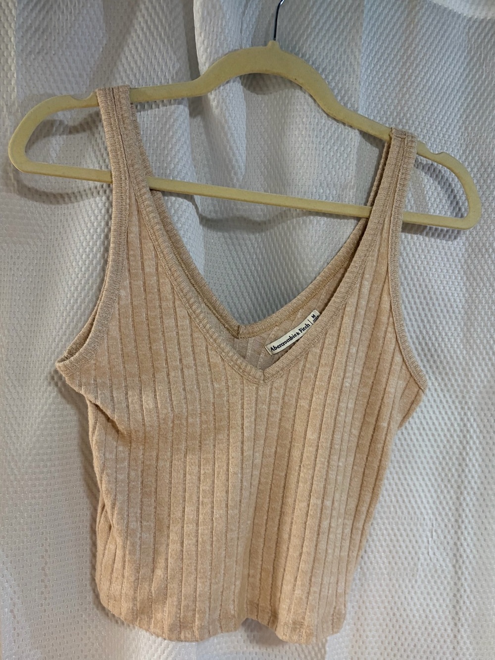 Abercrombie & Fitch Ribbed V-Neck Tank Top in Light Beige